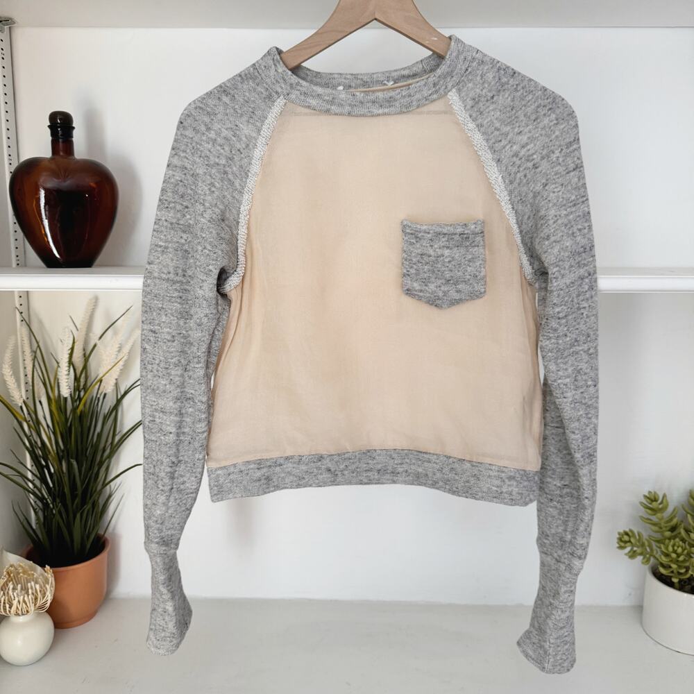 3.1 Phillip Lim Nude Sheer Silk Gray Cotton Sweatshirt Sweater Size XS